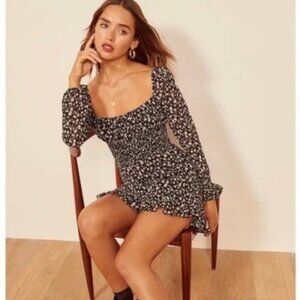 Reformation Rue Maria Black and White Floral Mini Dress Size 10